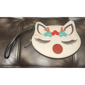 Luv Betsey Johnson Christmas Reindeer Cat Deer Coin Purse Wristlet‎ Bag Wallet